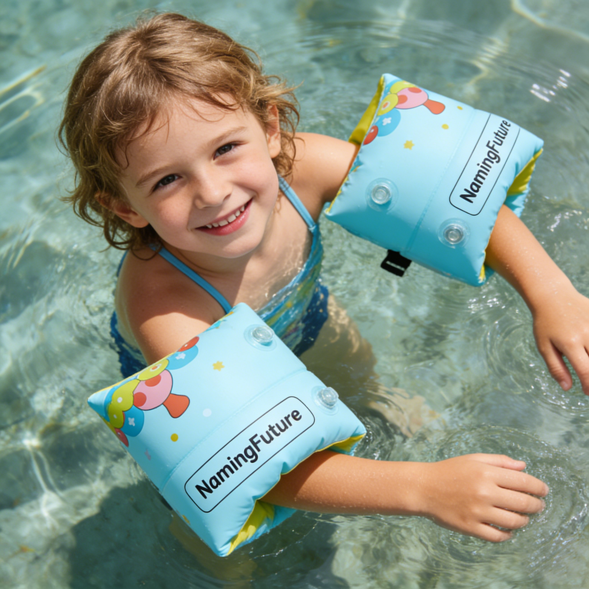 Kids Inflatable Arm Floaties - Blue-Yellow Mushroom Star