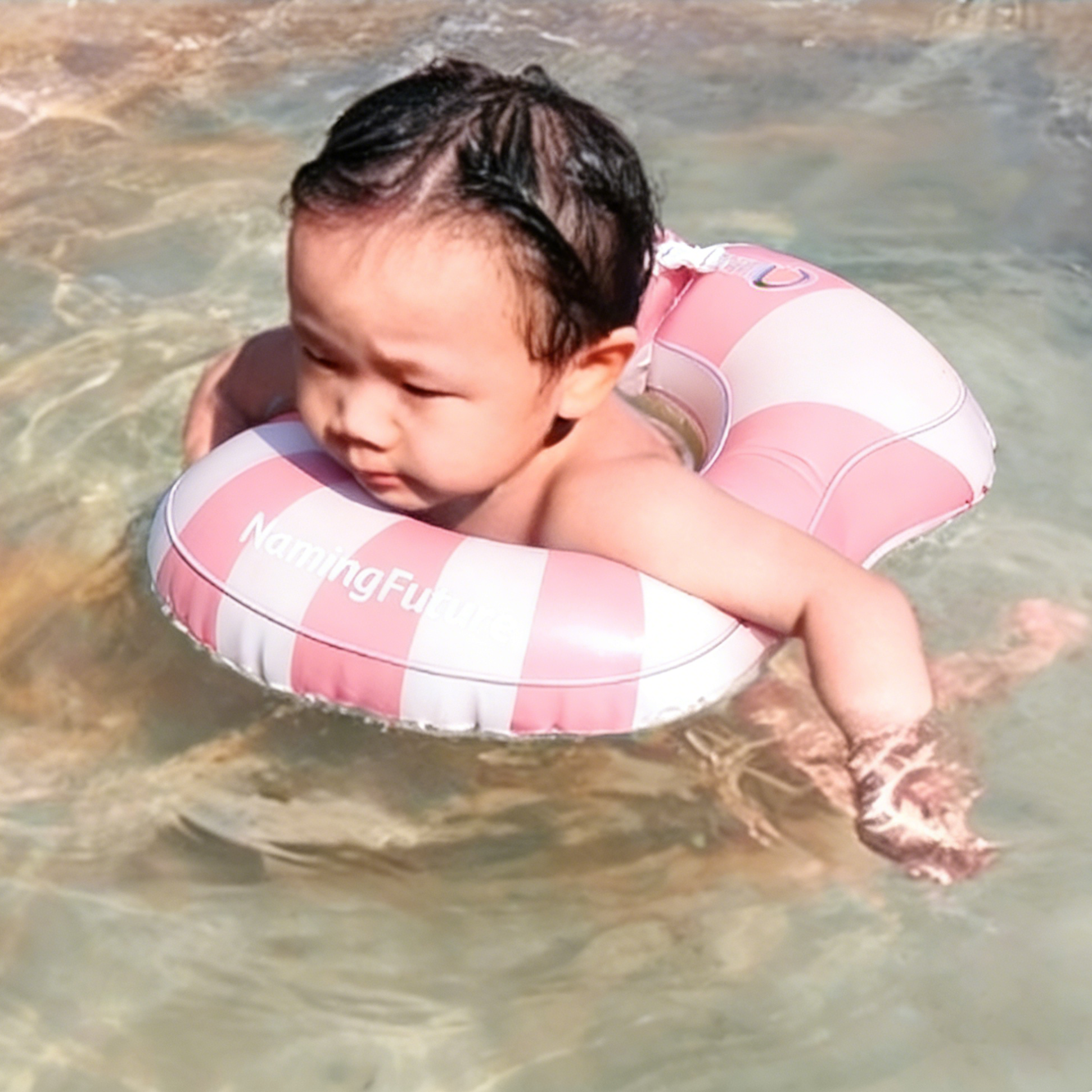 Inflatable Baby Body Ring - Pink & White Candy Stripes