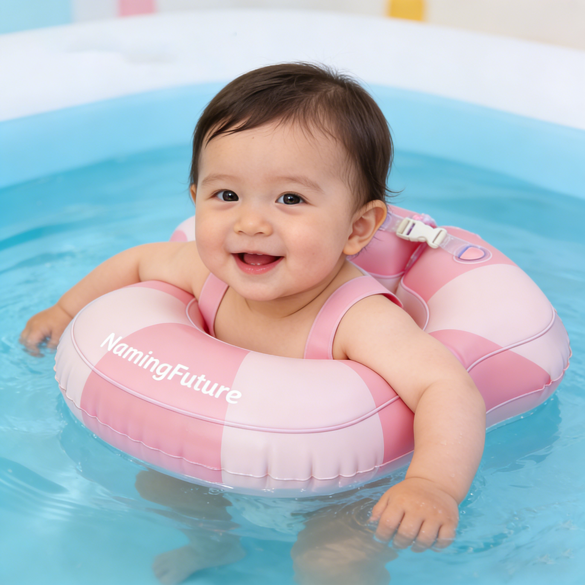 Inflatable Baby Body Ring - Pink & White Candy Stripes