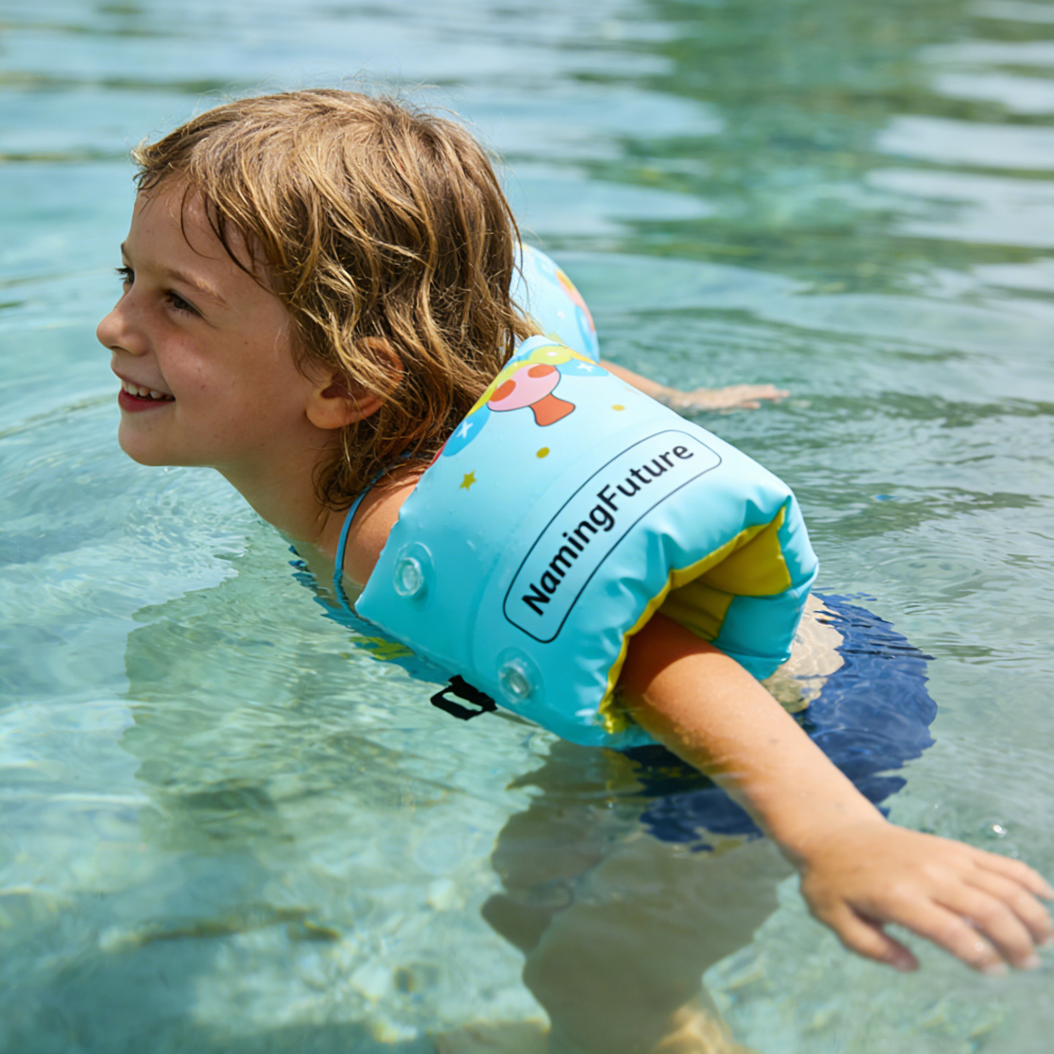 Kids Inflatable Arm Floaties - Blue-Yellow Mushroom Star