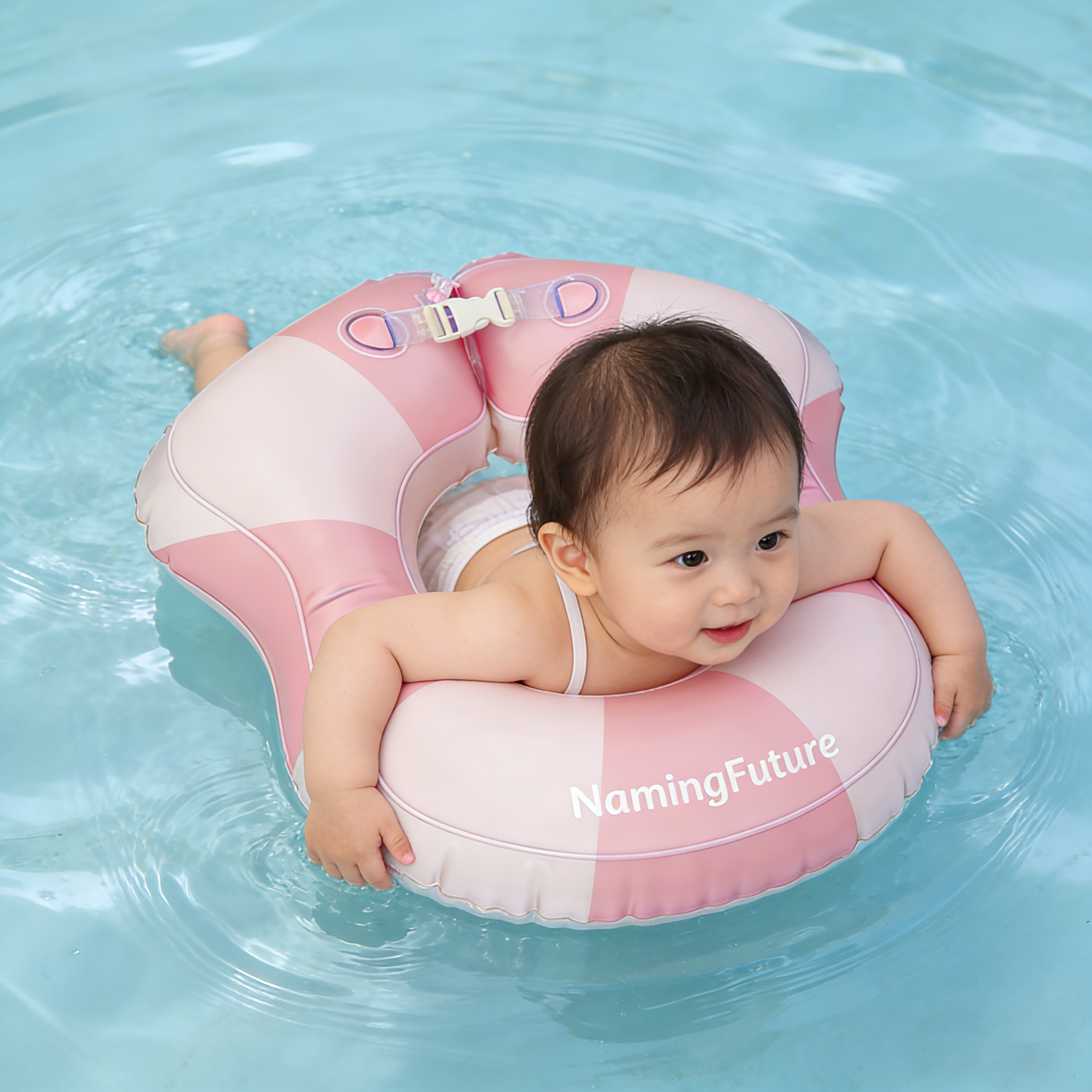 Inflatable Baby Body Ring - Pink & White Candy Stripes